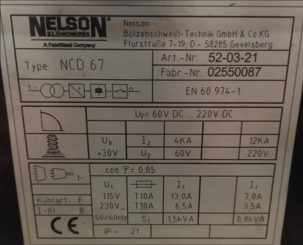 Máquina de Solda Pino Capacitiva Nelson NCD 67 - Imagem 6